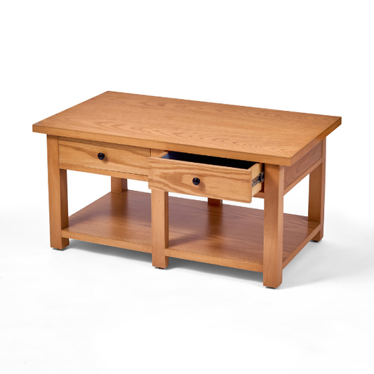Natural Wood Coffee Table with Drawers