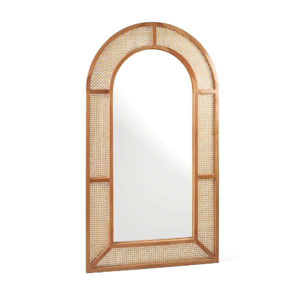 Natural Wood & Rattan Arch Mirror