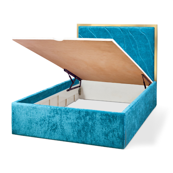 Velvet Upholstered Natural Wood Bed