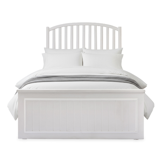 White Wooden Bed with Arched Headboard