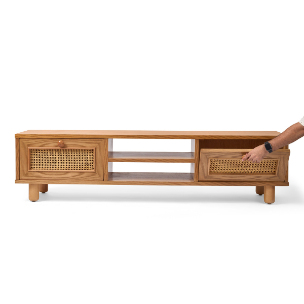 Natural Wood & Rattan TV Unit