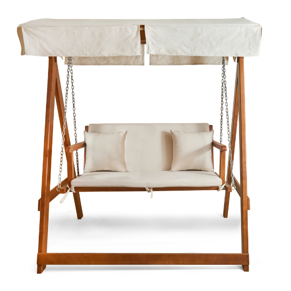 Outdoor Swing Made from Natural Wood with Canopy