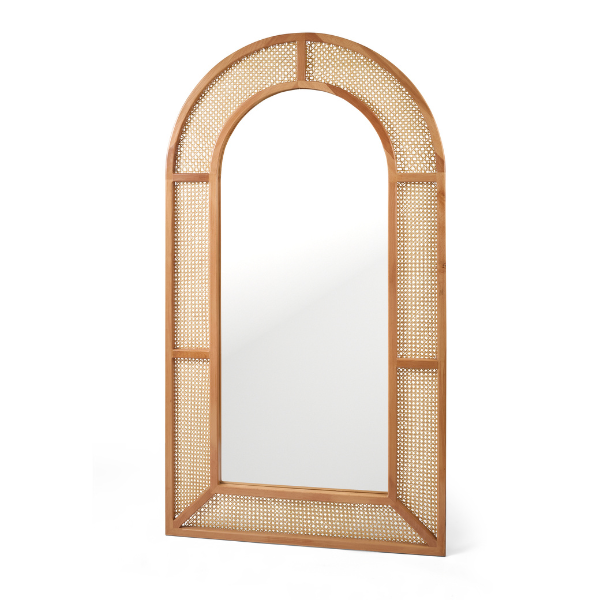 Natural Wood & Rattan Arch Mirror