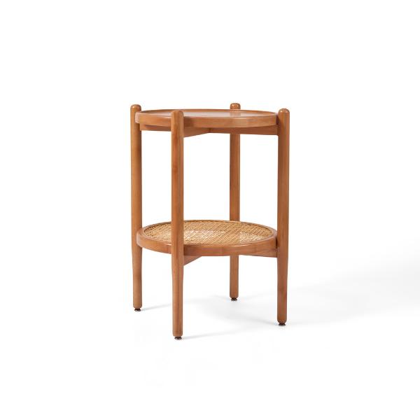 Round Beech Wood & Rattan Side Table