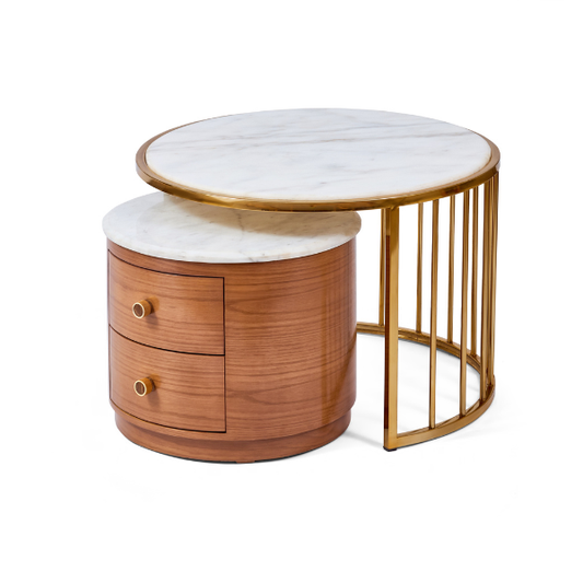 Marble & Gold Nested Coffee Table with Drawers