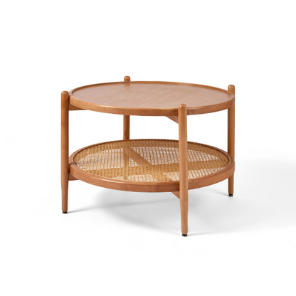 Round Beech Wood & Rattan Coffee Table