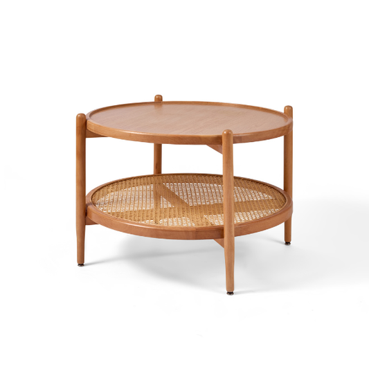 Round Beech Wood & Rattan Coffee Table