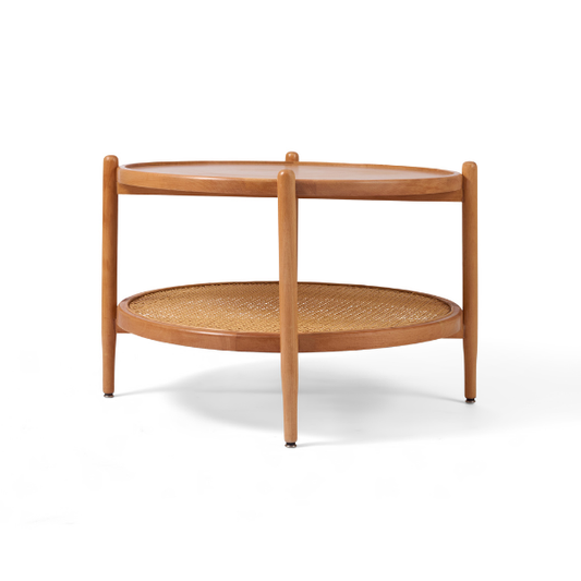 Round Beech Wood & Rattan Coffee Table