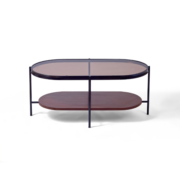 Oval Glass & Metal Coffee Table