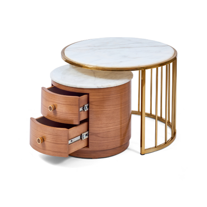 Marble & Gold Nested Coffee Table with Drawers