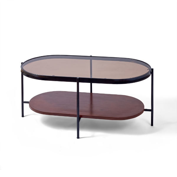Oval Glass & Metal Coffee Table