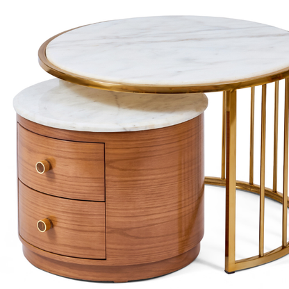 Marble & Gold Nested Coffee Table with Drawers