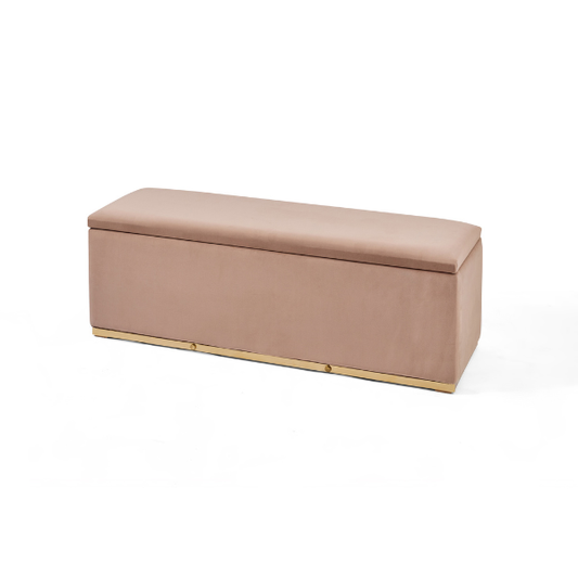 Modern Upholstered Storage Banquette with Gold Base