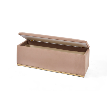 Modern Upholstered Storage Banquette with Gold Base