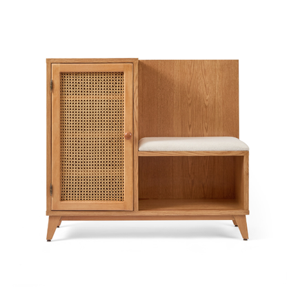 Wood & Rattan Shoe Storage with Cushion