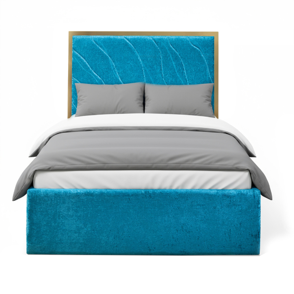 Velvet Upholstered Natural Wood Bed