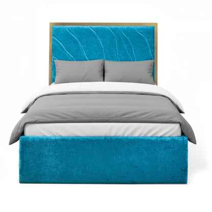 Velvet Upholstered Natural Wood Bed