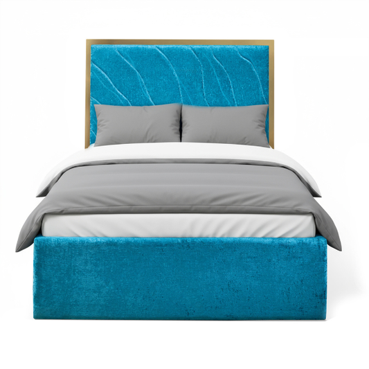 Velvet Upholstered Natural Wood Bed