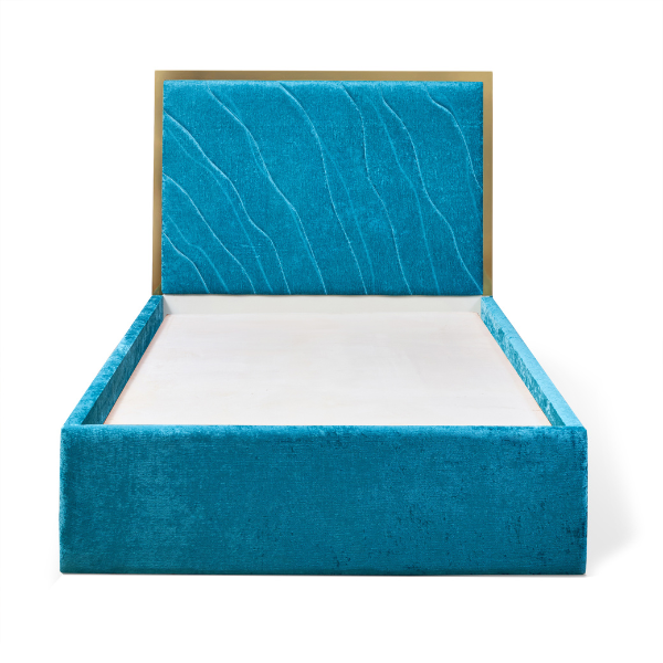 Velvet Upholstered Natural Wood Bed