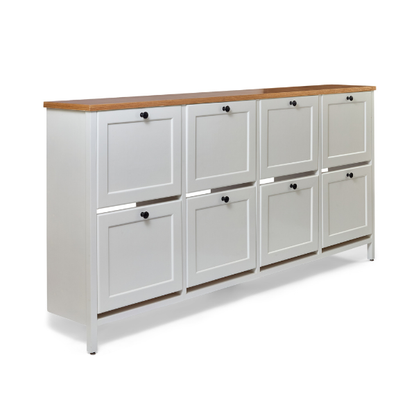 Wood & White Shoe Storage – 8 Units