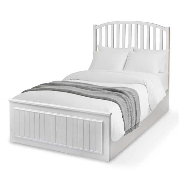 White Wooden Bed with Arched Headboard