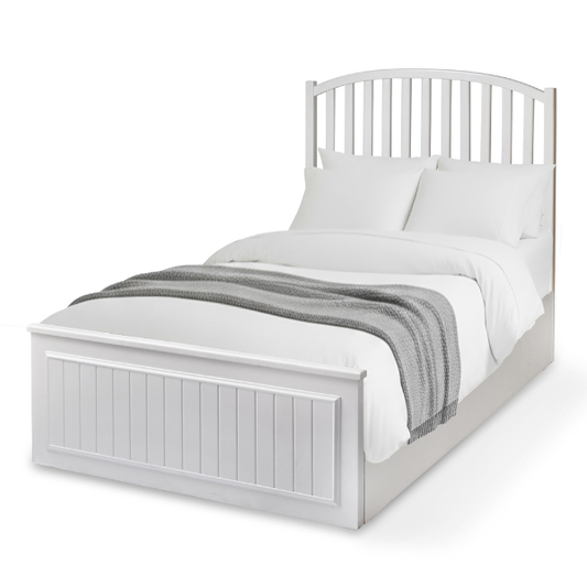 White Wooden Bed with Arched Headboard