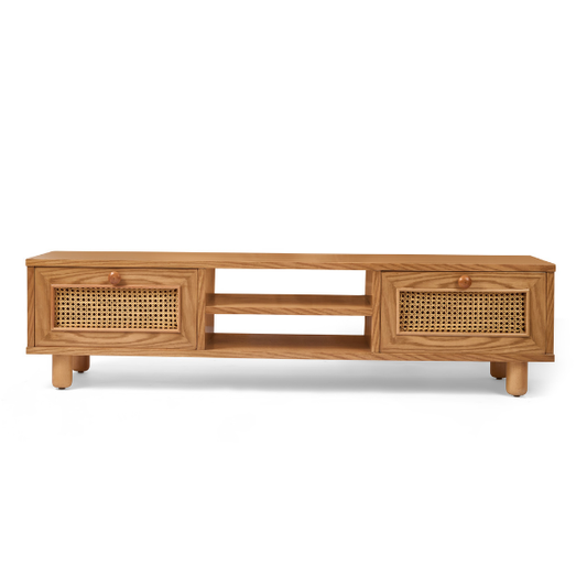 Natural Wood & Rattan TV Unit