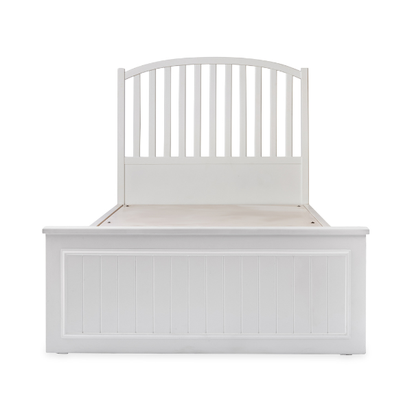 White Wooden Bed with Arched Headboard