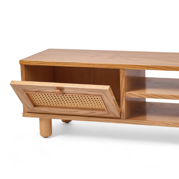 Natural Wood & Rattan TV Unit