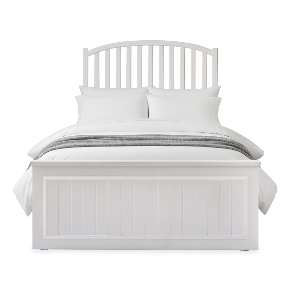 White Wooden Bed with Arched Headboard