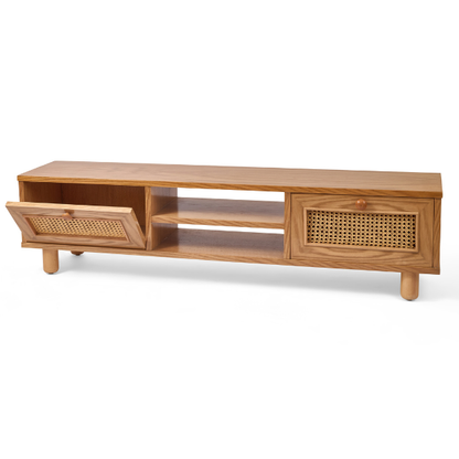 Natural Wood & Rattan TV Unit