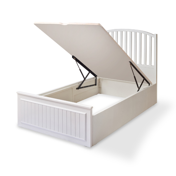 White Wooden Bed with Arched Headboard