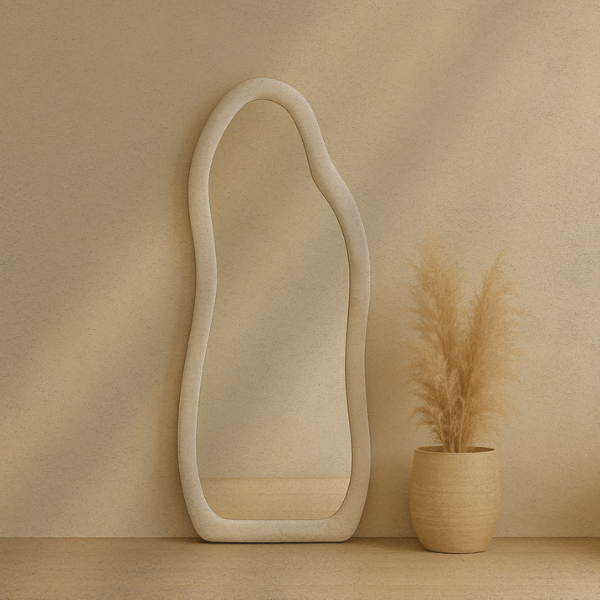 Elegant upholstered curved frame mirror